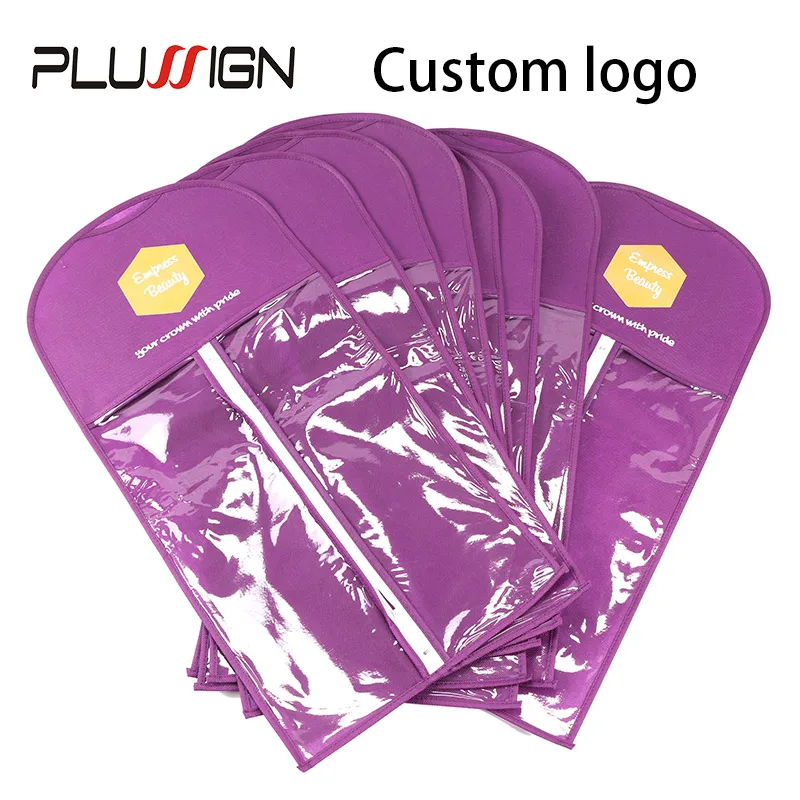 Plussign 20 Sets Custom Logo Wig Bag Non Woven Fabric Wig Storage Bag With Zipper Wig Storage Bag With Hanger For Hairpiece enlarge