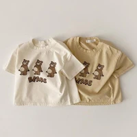 2022 summer new cute bear print t shirt for baby kids boys girls children cotton casual short sleeve tops toddler soft tee