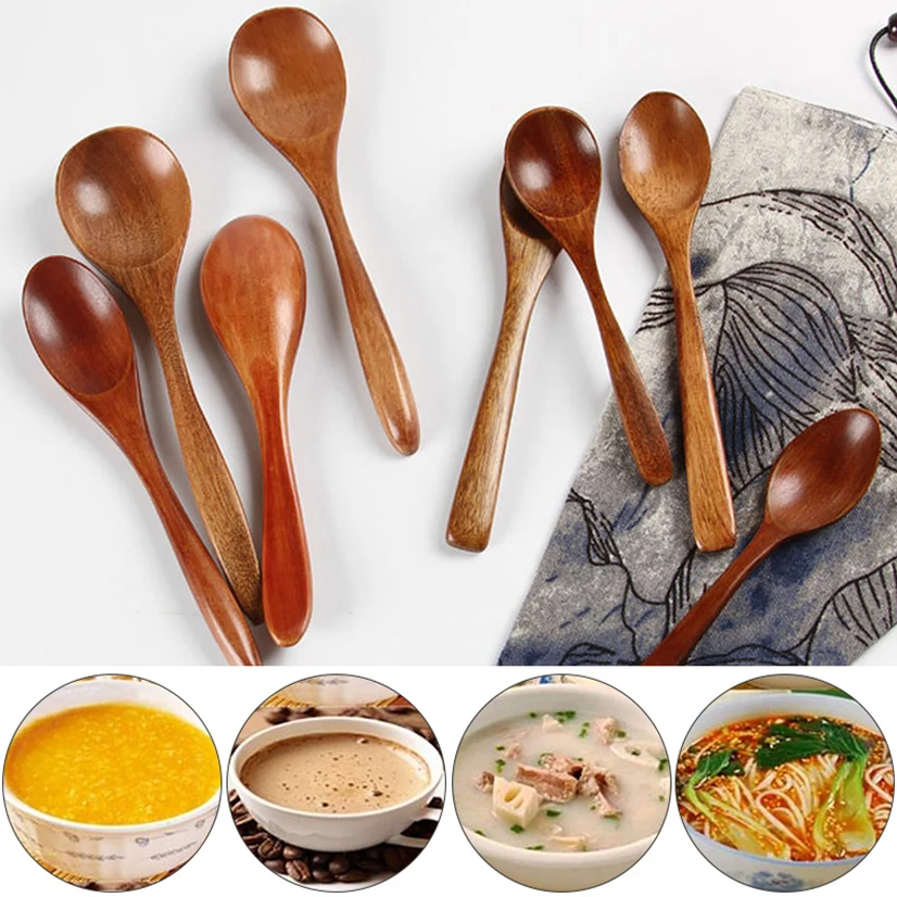 

1PC Wooden Spoon Soup Spoon and Fork Eco Friendly Products Tableware Natural Ellipse Ladle Spoon Set Spoons for Cooking