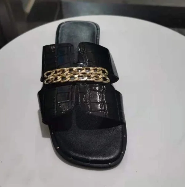 

Women Slippers Ladies Flat Casual Slides Sexy Metal Flip Flop Open Toe Outdoor Chain Beach Sandals Summer Female Shoes