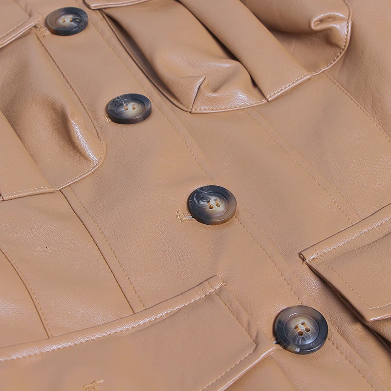 Женская кожаная куртка пальто с высокой талией ветровка длинный тренчкот |