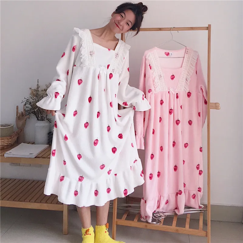 Зимняя теплая одежда для сна плотная ночная рубашка с длинными рукавами платье