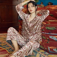 maison gabrielle luxury leopard printed velvet pajamas set long sleeve 2pcs loungewear for women home clothes suits fall winter