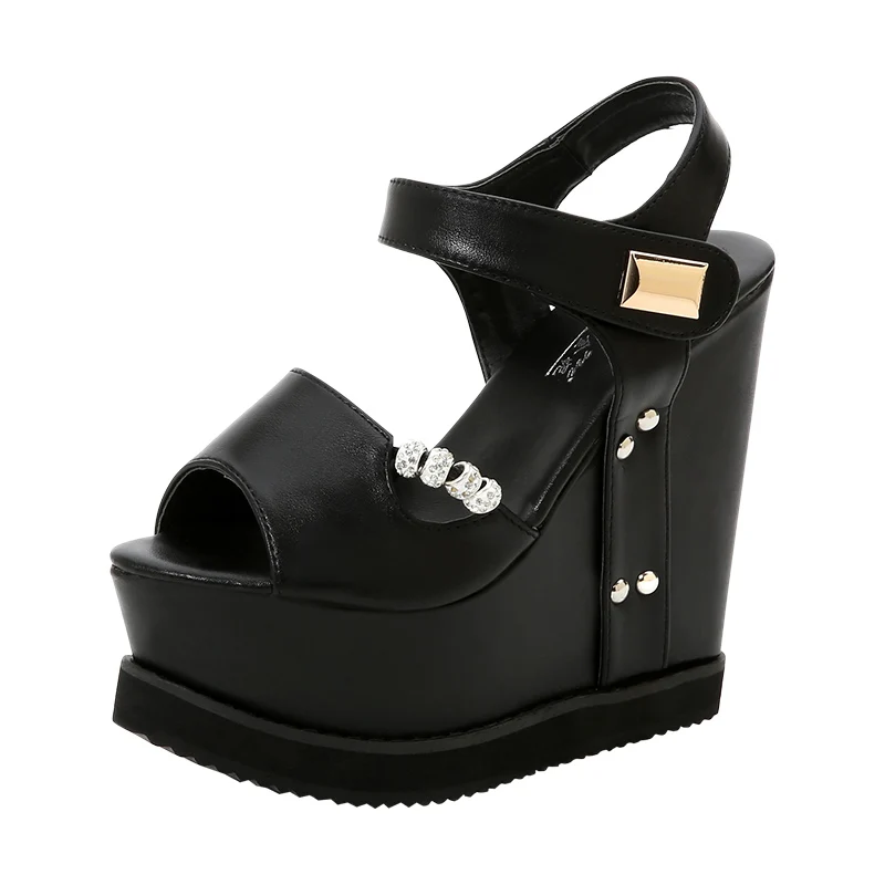 

14cm slope heel super high heel women's shoes sexy rhinestones were thinner and increased inside sandals non-slip trifle
