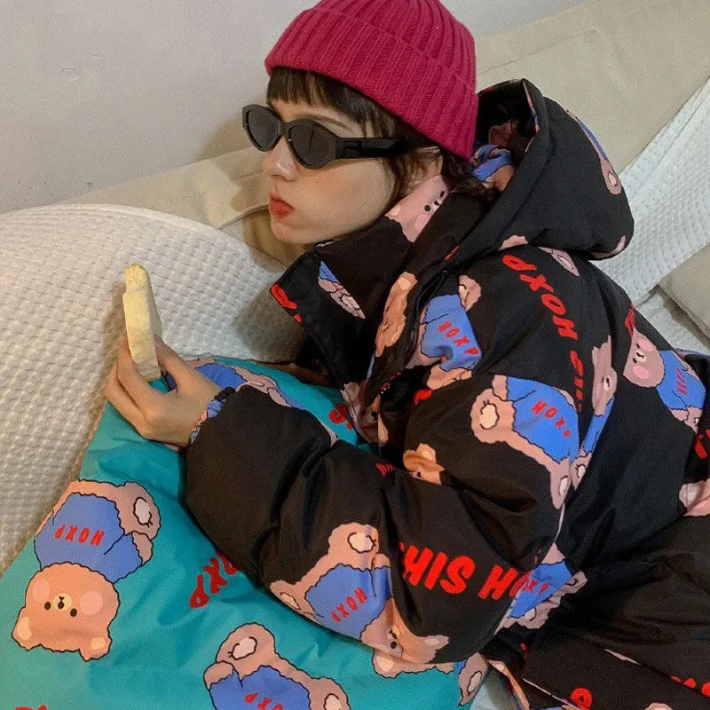New Style Japanese And Korean Winter Cotton Clothes Loose And Thick Ladies Jacket Down Jacket Cartoon Women Winter Jacket