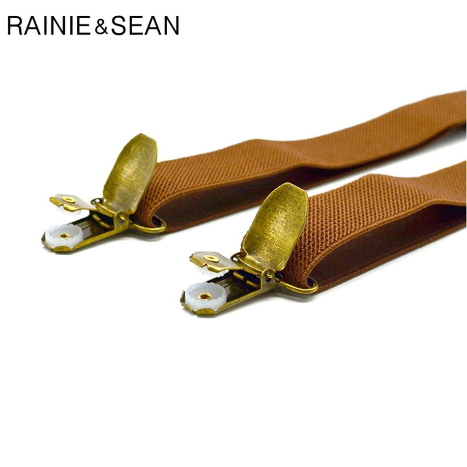 Renie SEAN Audlt набор мужских подтяжек с бабочкой, 4 зажима, коричневые подтяжки, Женский Брючный ремень, унисекс, подтяжки, мужские ремни, s пояс для подтяжек