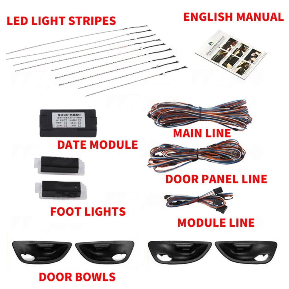 

Car Interior LED Ambient 4 CarbonFiber Door Bowl Foot Light Stripe Atmosphere 9 Color For BMW 5/ GT/7 series F10 F18 F07 F01 F02