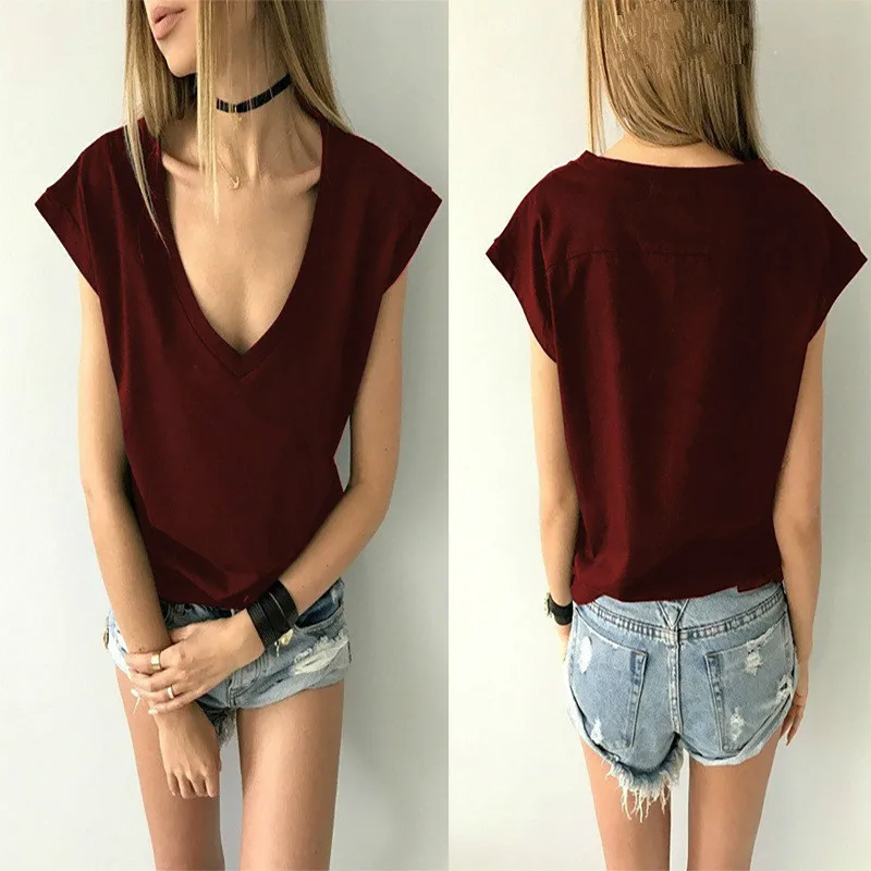 Футболка женская с коротким рукавом и V образным вырезом|camiseta feminina|loose tshirtwomen t shirt |
