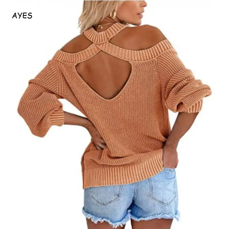 

Sexy Off Shoulder Sweaters Backless Criss Cross Jumpers Sweater Women Long Sleeve Loose Pullovers 2020 Autumn Winter Sweater new