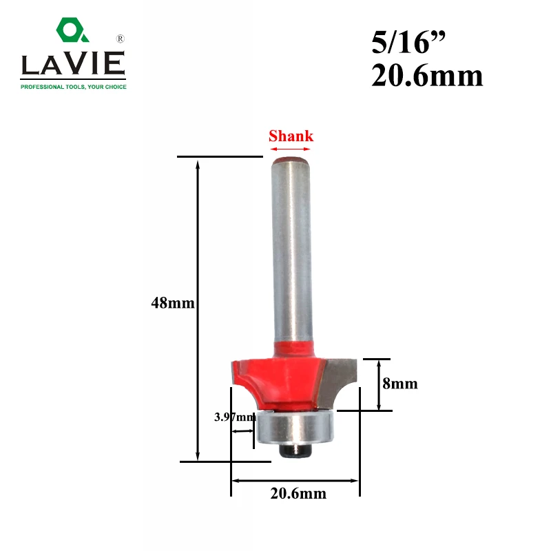 20.64mm LAVIE 1 шт. 6 мм 1/4 хвостовик маленький угловой круглый фреза для деревообрабатывающего станка, Классическая фреза для дерева MC01035 - Длина режущей кромки: 20.64mm