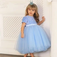 real baby blue bling princess flower girl dresses tulle birthday pageant robe de demoiselle wedding party gown 1 12 years