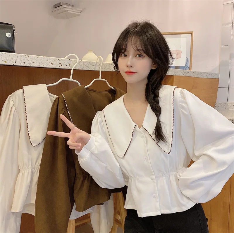 Женская рубашка с длинным рукавом и французским воротником осень 2021 | одежда