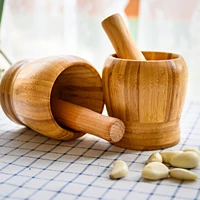 mortar and pestle set 100 natural bamboo wood pepper garlic herb spice grinder press crusher masher easy to use clean
