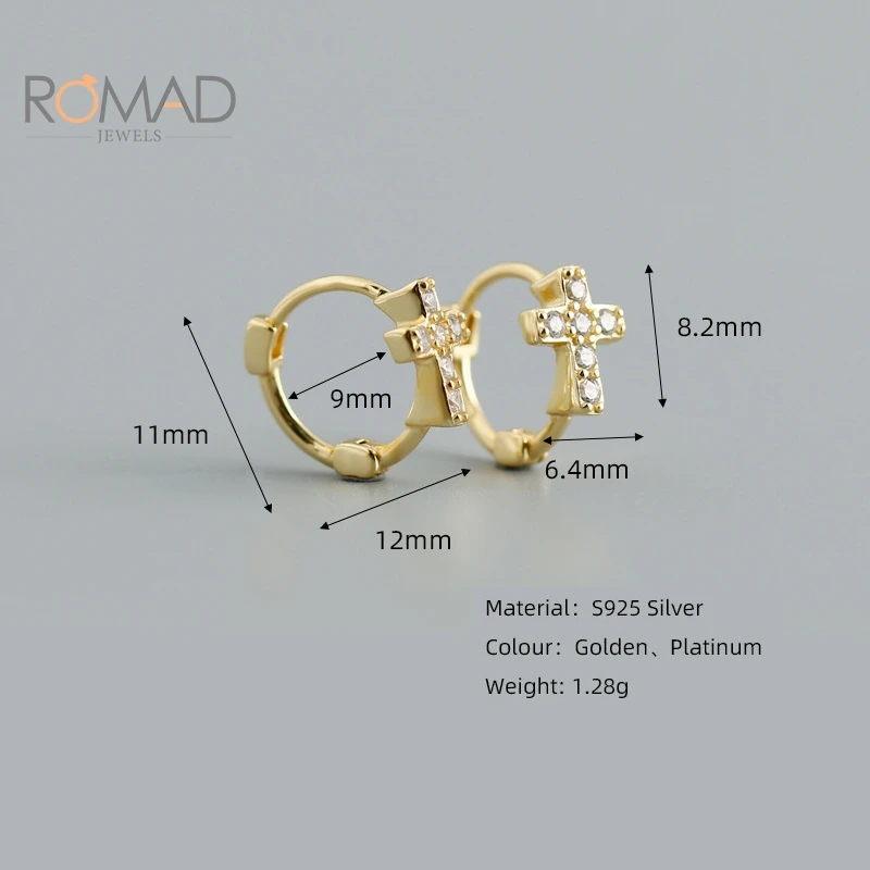 

ROMAD 925 Sterling Silver Circle Shape Hoops Earrings For Women Personalized Fashion Diamond Cross Earrings Jewelry Korean