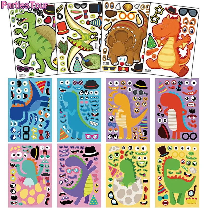 

Dinosaur Theme Decor Cute Cartoon Animal Dinosaur Sticker Make Your Own Sticker Zoo Birthday Party Favors Game Supplies for Kids