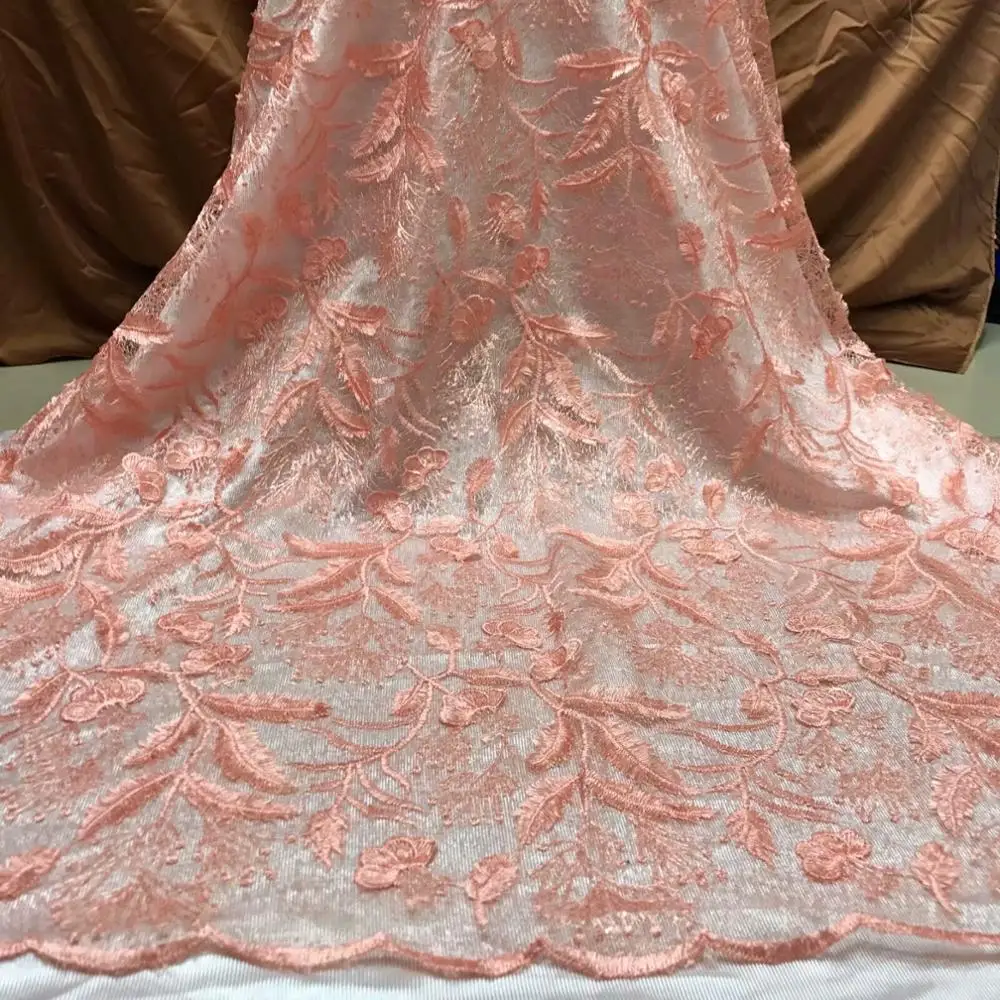 Желтая Высококачественная африканская сухая кружевная ткань оранжевая