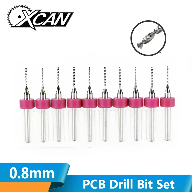 XCAN 0,8 мм 10 шт./лот твердосплавные микро сверла с ЧПУ PCB набор сверл