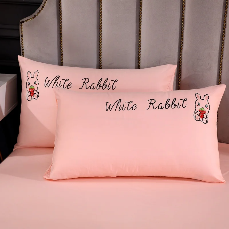 

100% Cotton 4pcs Bedding set lovely pillowcase bed sheet duvet cover sets Embroidery rabbit bed flat sheets set