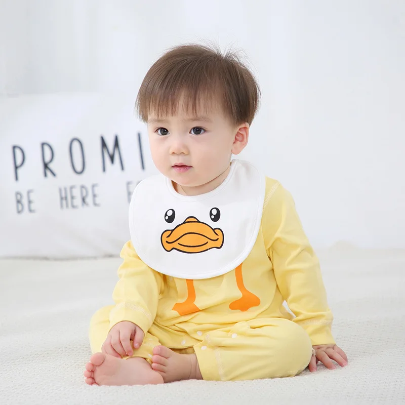 

Infant Romper Spring and Autumn Newborn Girl Outfit 3-18M Baby Bodysuit Cotton Cartoon Long Sleeve Baby Boy Clothes with Bib