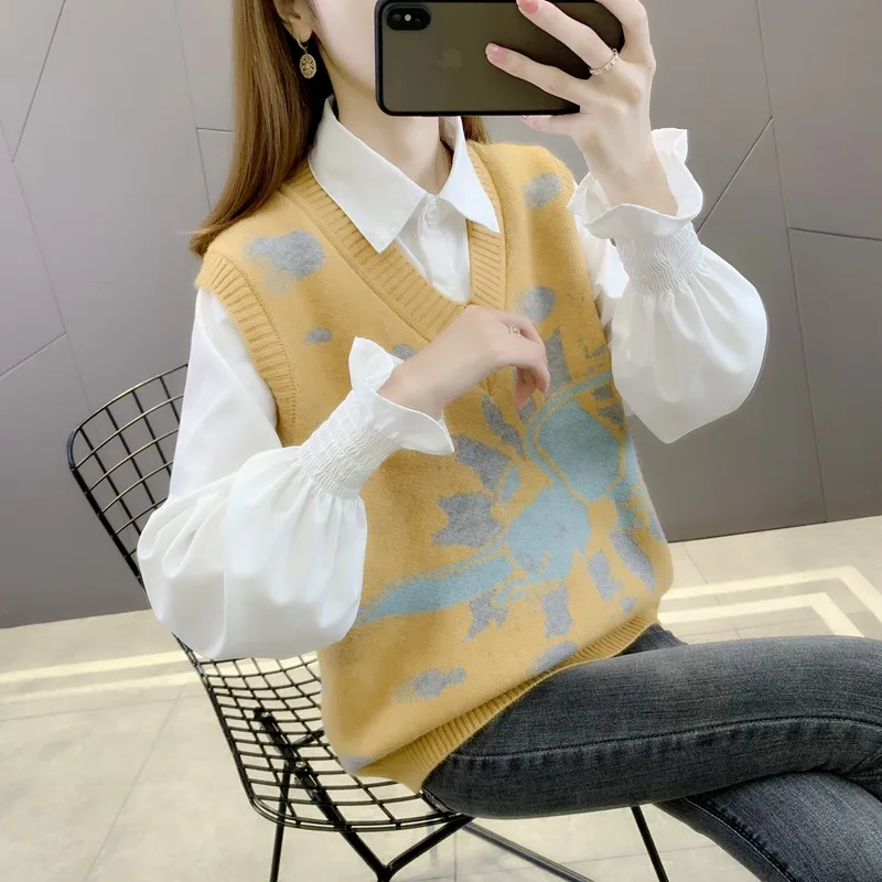 

Женский жилет с V-образным вырезом, трикотажный жаккардовый жилет [21161] 40