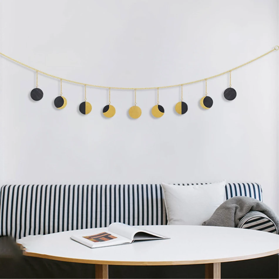 

Подвесное украшение из металла/дерева, в форме Солнца и Луны, настенное украшение, Декор для дома, гостиной, новинка 2020