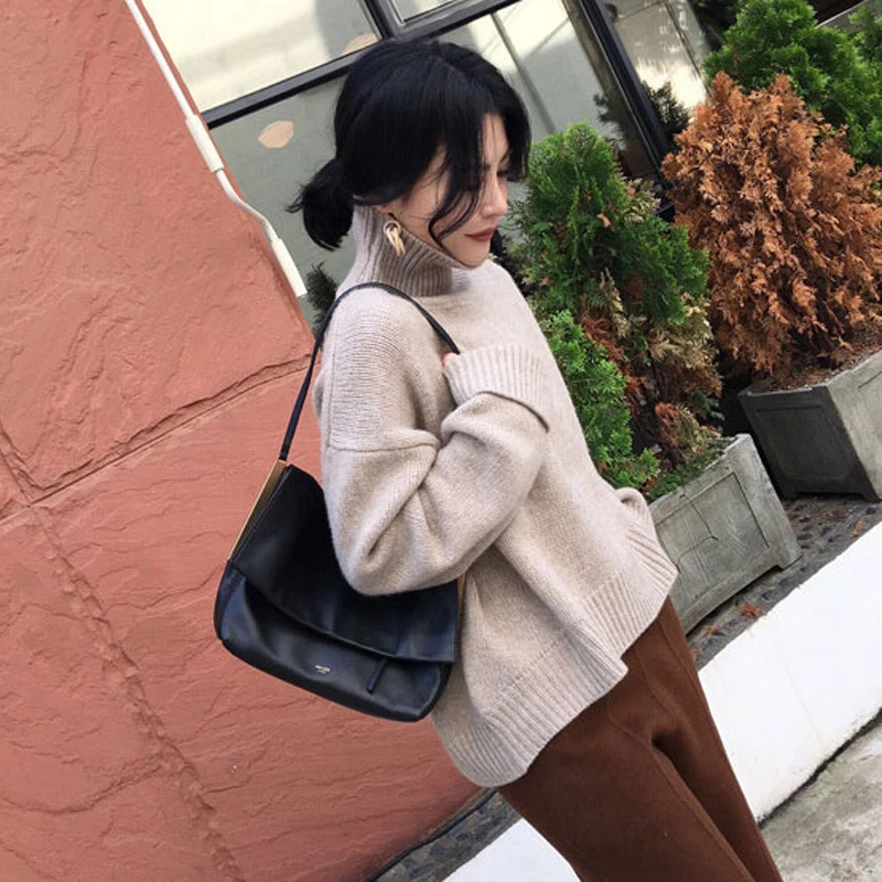 BGTEEVER Женский однотонный вязаный пуловер с высоким воротом 2019 плотный теплый