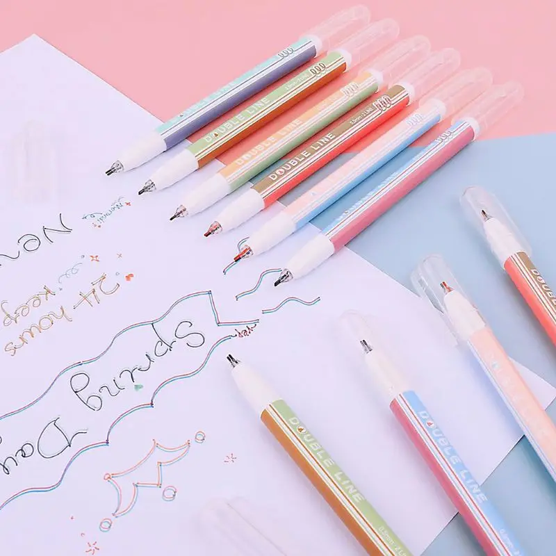 

6pcs/set Morandi Color Double Line Fluorescent Marker Outline Pen Highlighter