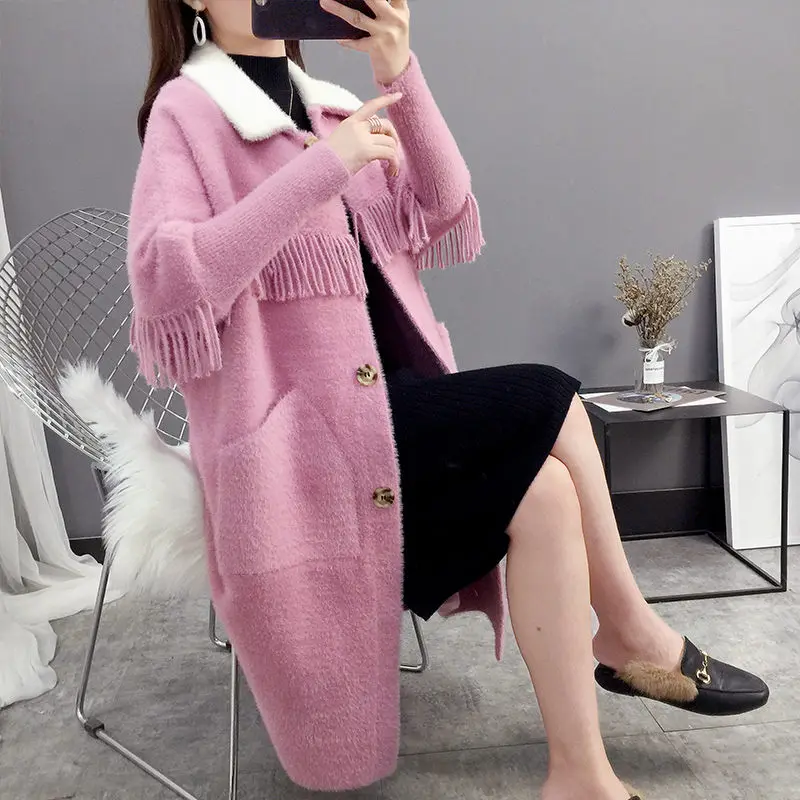 Модная норковая куртка с кисточками Женская длинная новинка 2019 осенний и зимний