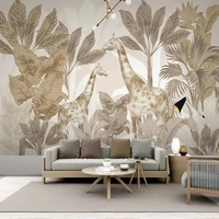 custom 3d mural hand painted rainforest leaves giraffe wallpaper bedroom living room tv sofa background photo wall decoration