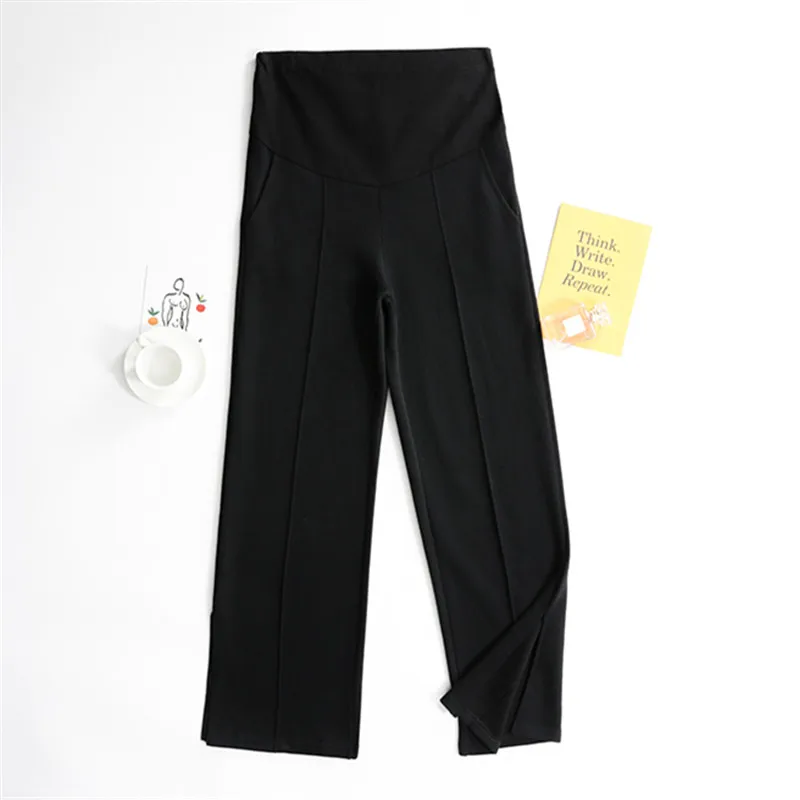 

Poungdudu 2020 Autumn Maternity Pants For Pregnant Women Belly Wide Leg Trousers Split Solid Loose Casual Office Lady All Match