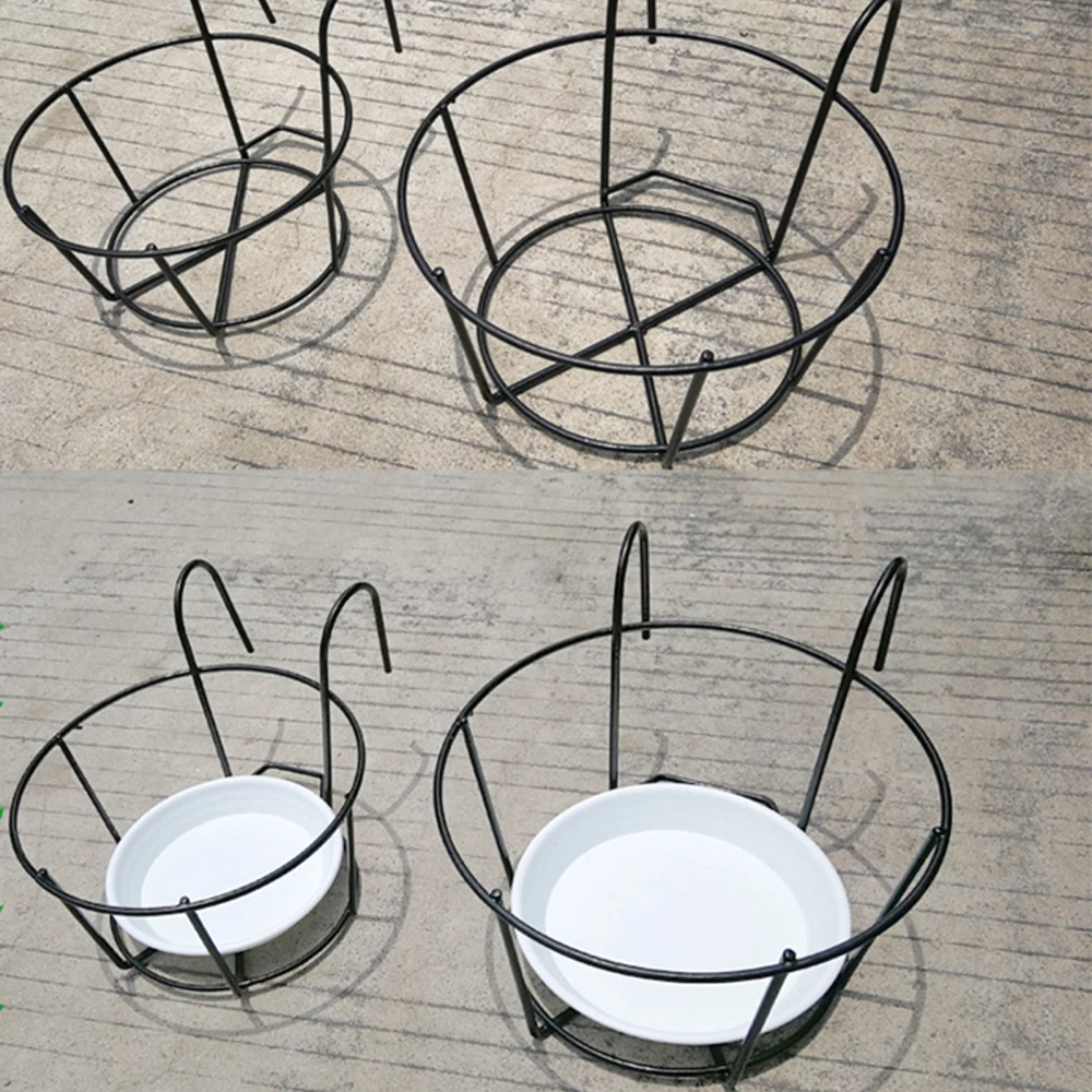 

Hanging Basket Flower Rack Fence Potted Stand Balcony Iron Garden Black Planter Basin Decor For Indoor Outdoor Metal Holder