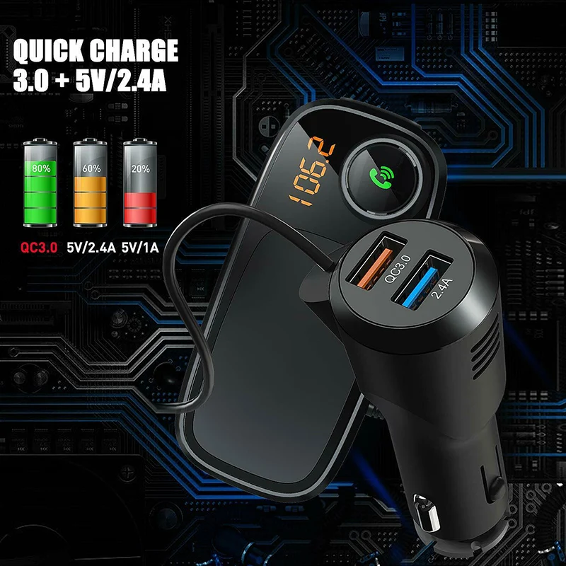 Автомобильный Bluetooth fm передатчик с магнитным держателем для телефона QC 3 0 зарядка