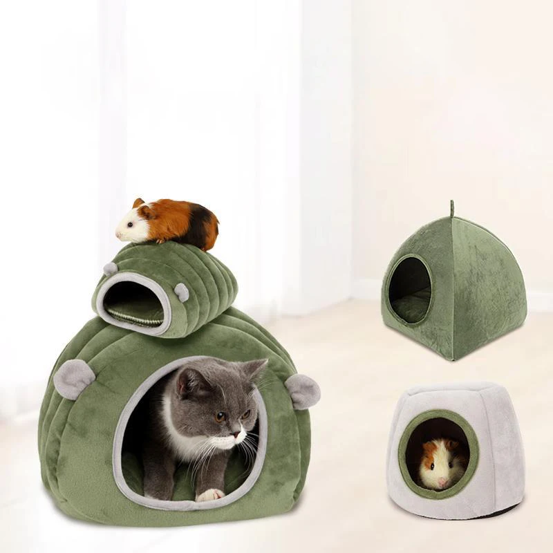 

Pet Winter Plush Soft Bed Cat Cage Sleeping House for Large Small Puppy Kitten Indoor Warm Closed Hamster Cotton Nest With Mat