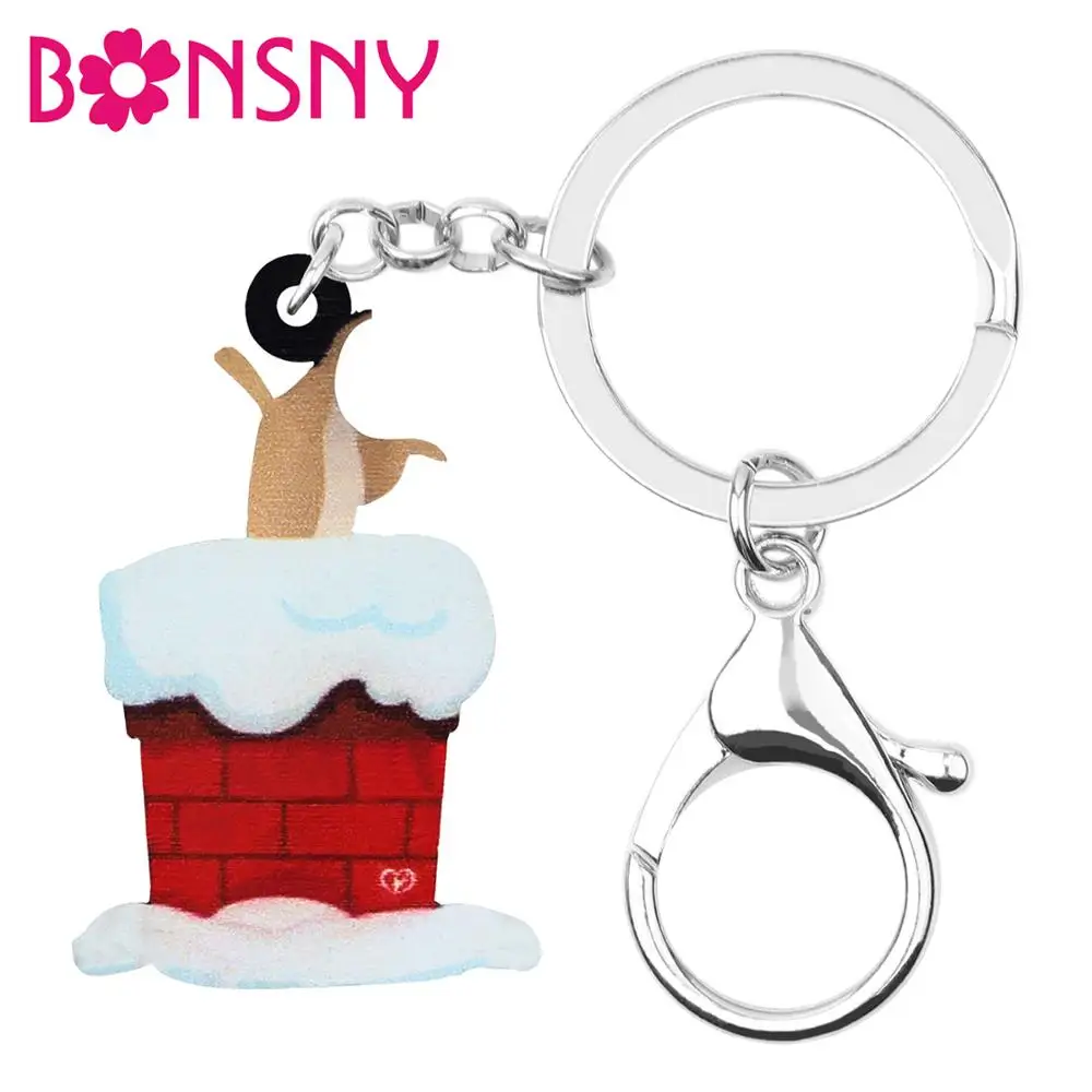 Bonsny акриловые Рождество аниме собака дымоход брелок для ключей женщин девочек