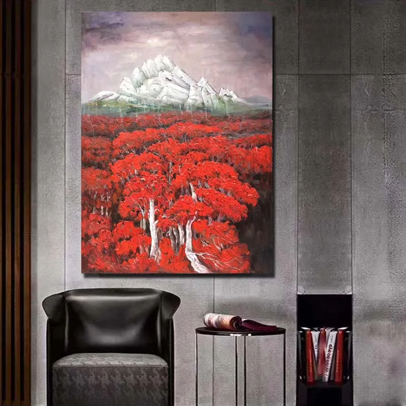 

Hand Painted Modern Abstract Impasto Red Tree Landscape Canvas Oil Painting Living Room Bedroom Home Wall Decor Drop Shipping