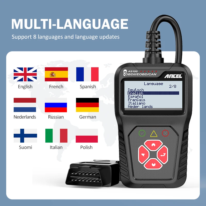 Автомобильный диагностический сканер Ancel AS100 Obd2 для считывания кодов PK ELM327 V1.5 |