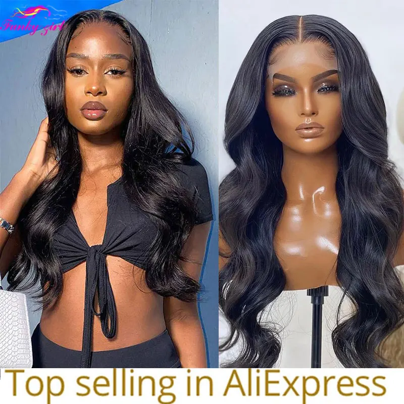

Funky Girl Body Wave 13x4 Lace Front Human Hair Wigs 13x1 Transparent T Part Lace Wigs Brazilian Water Wavy Lace Closure Wigs
