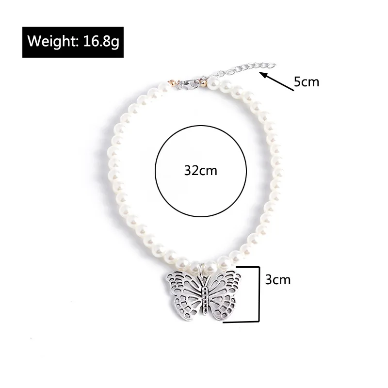 

New Fashion Vintage Hollow Butterfly Pendant Pearl Beaded Choker Necklace for Women Female Wedding Clavicle Necklace Jewelry