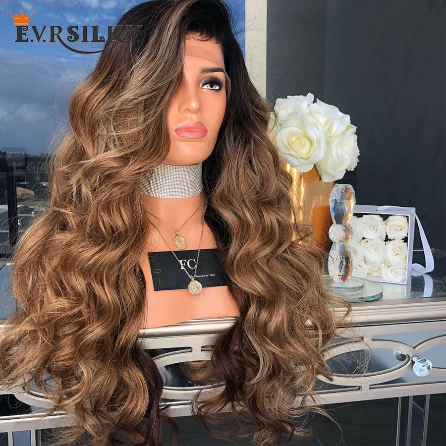 Бразильские темно-коричневые человеческие волосы 250 плотности Омбре парики для