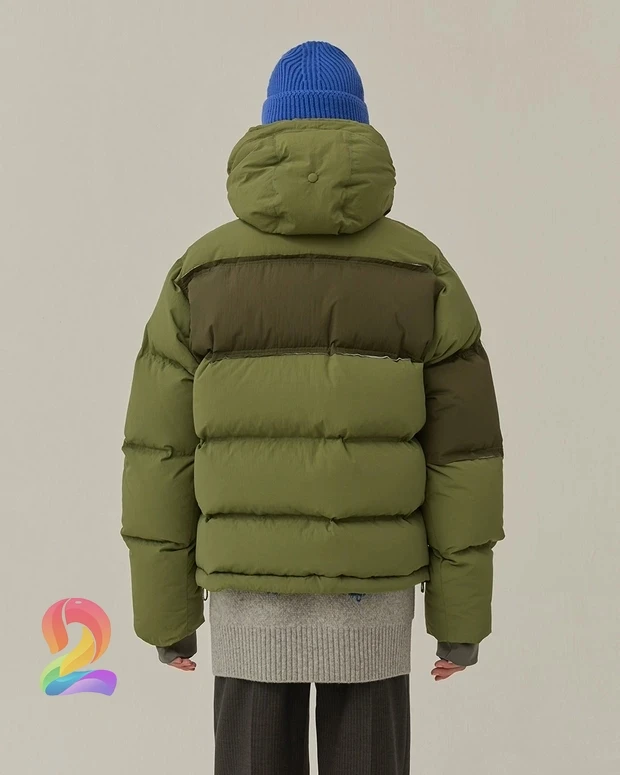 

New Winter Korea AE Army Green Blue Hooded Ski Grey Duck Down Jacket Men Women High Quality ADER ERROR Color Block Warm Jacket