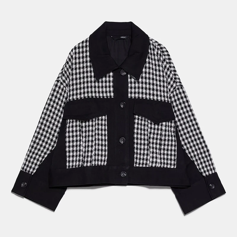 Осенняя клетчатая куртка ZA 2019 модная женская новая модель свободная
