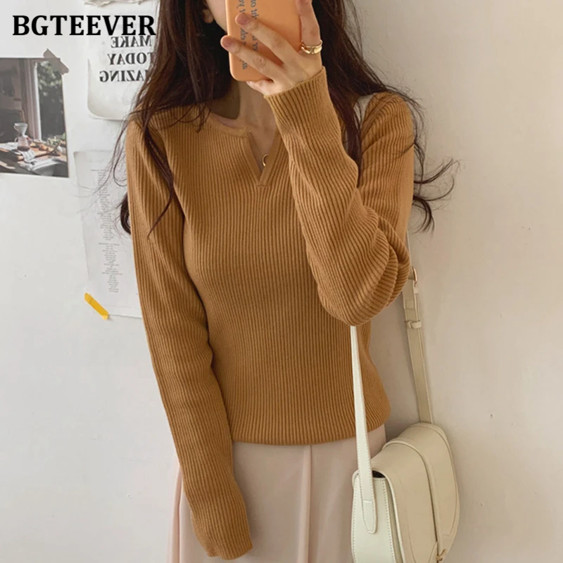 Свитер Женский вязаный BGTEEVER с V-образным вырезом и длинным рукавом Осень-зима 2020 |