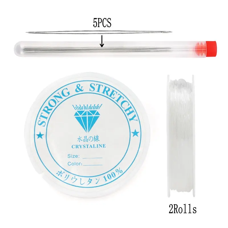 2 рулона эластичная нить + 5 шт большой глаз изогнутые бусинки иглы булавки набор