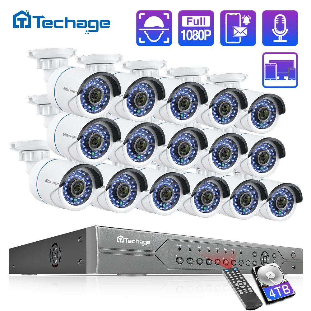 H.265 16CH 2MP 5MP POE NVR CCTV Security System 16PCS IR Outdoor 1080P Audio Record IP Camera P2P Video Surveillance Kit 4TB on.H.265 16-канальная система безопасности CCTV POE NVR 2МП 5МП 16PCS IR наружная IP-камера 1080P с записью аудио, комплект видеон