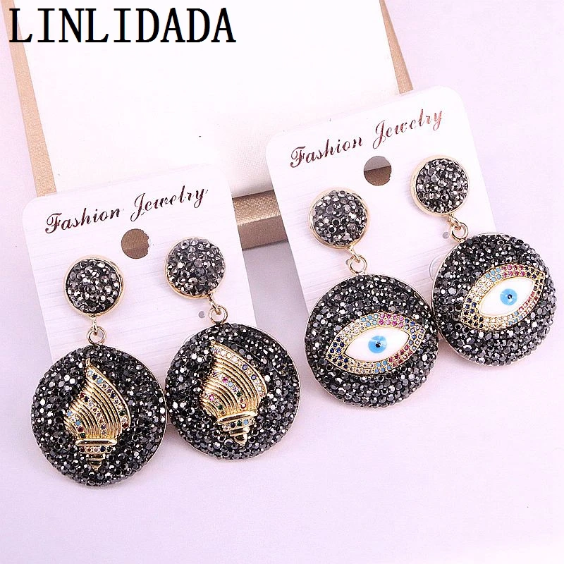 

3Pair fashion cz micro pave charms eye earrings jewelry, Rhinestone paved Elegant Round Earrings