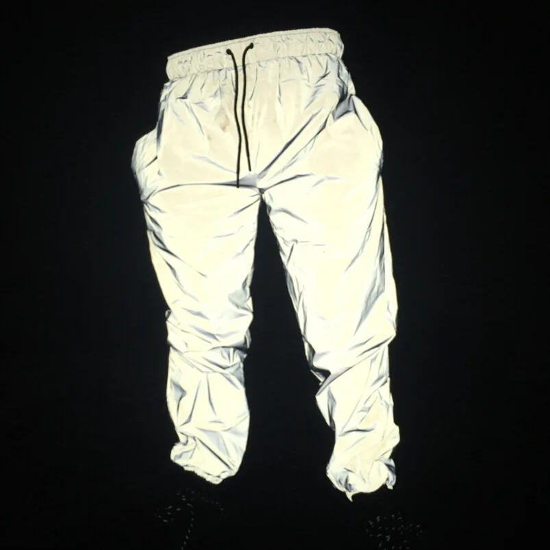 Hip Hop Light Reflective Pants Women Night Joggers Sweatpants Men Elastic Waist Streetwear Shiny Blink Long Pants for Couples