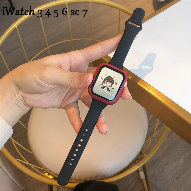 

Slim strap for Apple watch band 40mm 44mm 45mm 41mm 38mm 42mm Sport Silicone belt correa bracelet iWatch serie 5 4 3 se 6 7 band