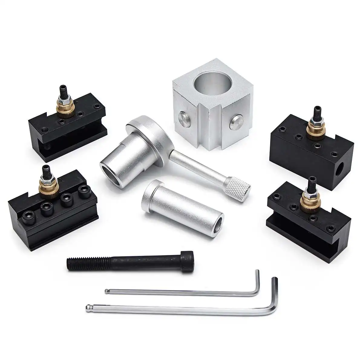 

Mini Quick Change Tool Post Holder Set + 9x Boring Bar 3/8" + 5x Indexable 3/8" 6061 T6 Aluminum 60mm Lathe Bits With Box