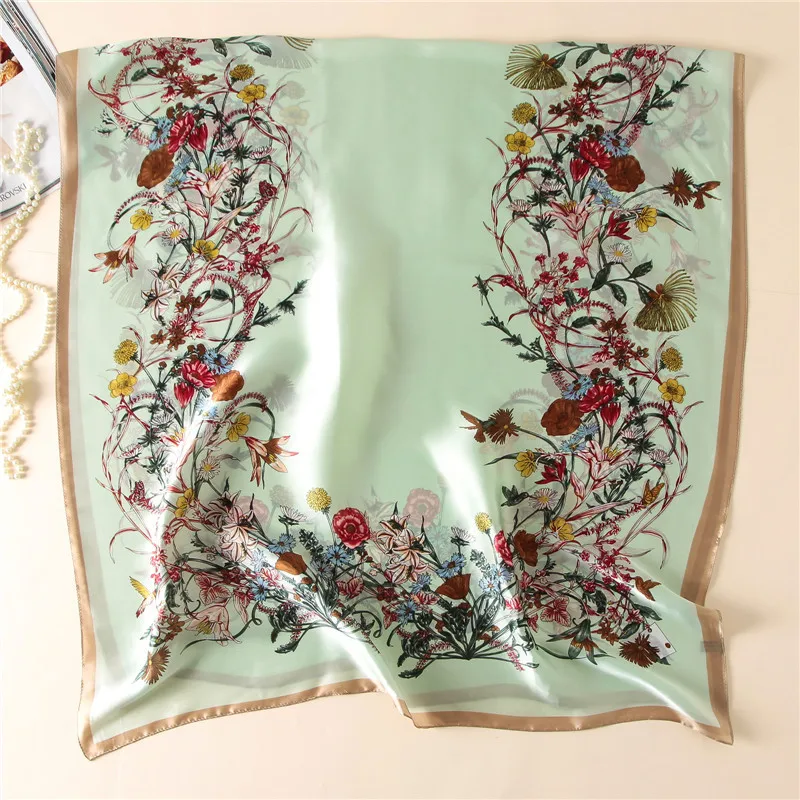 

Women Imitation Silk Scarf Floral Print Shawls Office Lady Wraps Female Elegant Headscarf Beach Bandana Beautiful Gift 90x180cm