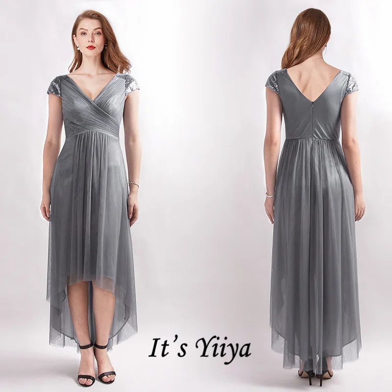 Женское однотонное Деловое платье It's Yiiya серое без рукавов с v-образным вырезом